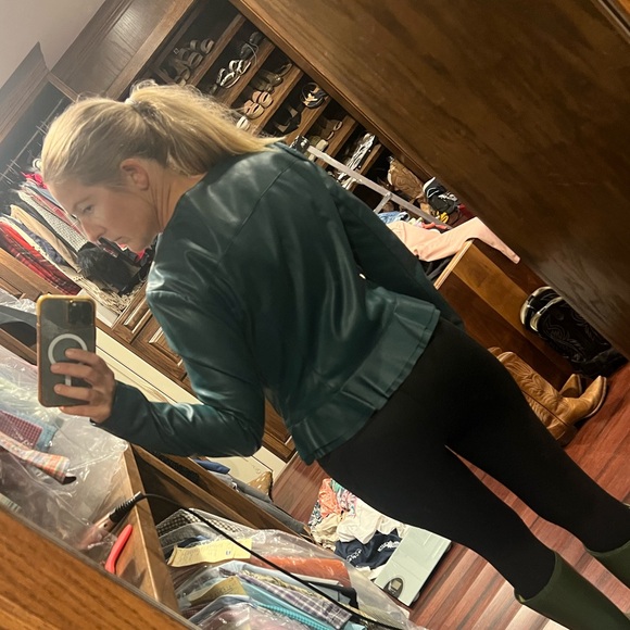 Marc Jacobs Leather Hunter Green Poplin Jacket Size Medium - Picture 4 of 6